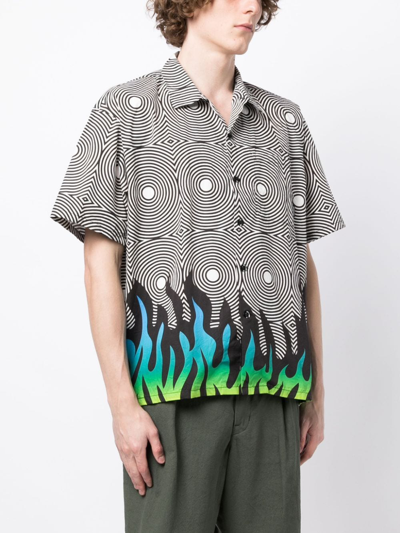 Shop Neighborhood X Dsc Flame-print Cotton Shirt In Black