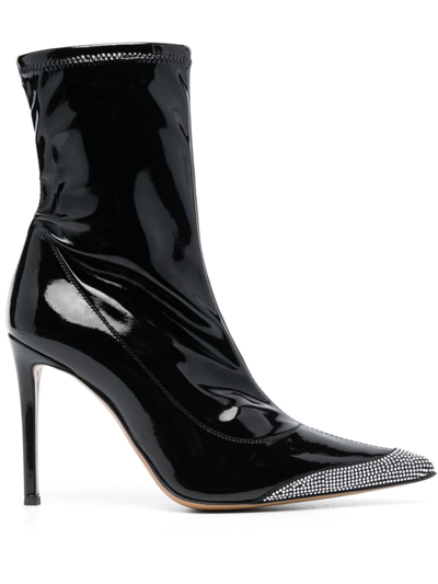 Shop Alexandre Vauthier 105mm Crystal-embellished Patent-leather Boots In Black