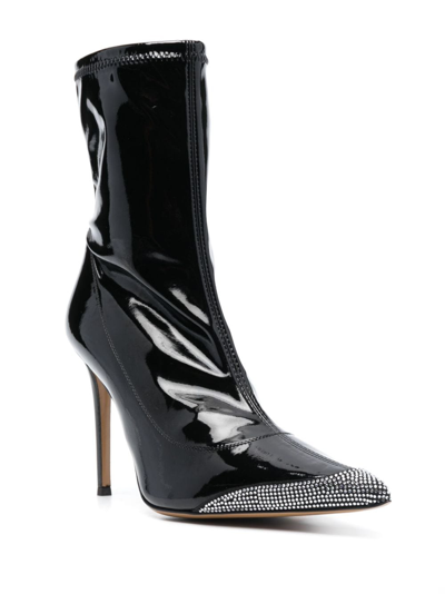 Alexandre Vauthier 105mm Crystal-embellished Patent-leather Boots In Black