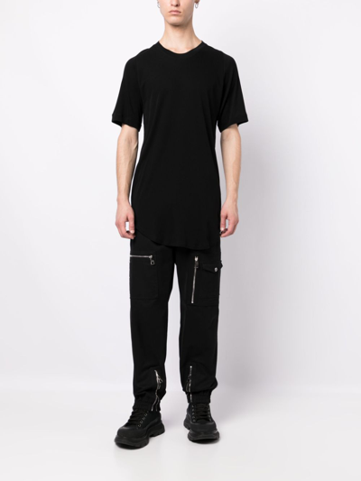 Shop Julius Curved-hem Cotton T-shirt In Black