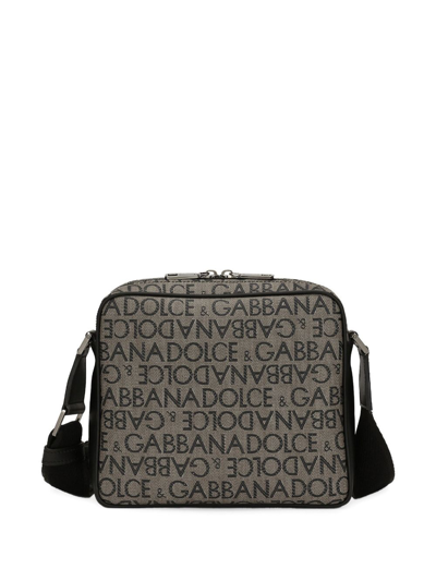 Shop Dolce & Gabbana Logo-print Jacquard Zipped Shoulder Bag In Neutrals