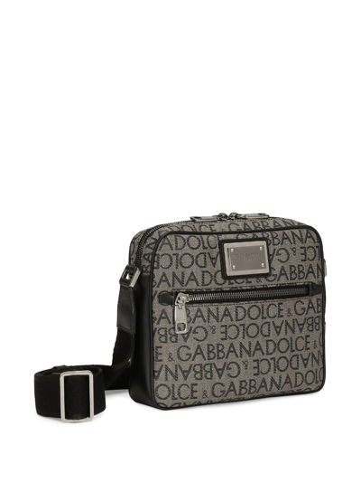 Shop Dolce & Gabbana Logo-print Jacquard Zipped Shoulder Bag In Neutrals