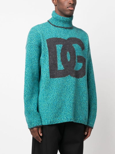 Shop Dolce & Gabbana Intarsia-knit Logo Jumper In Green