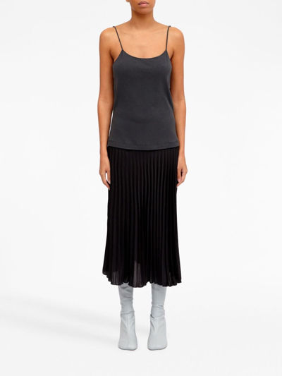 Shop Mm6 Maison Margiela Pleated-panel Sleeveless Midi Dress In Black