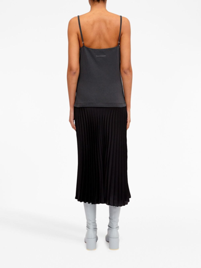 Shop Mm6 Maison Margiela Pleated-panel Sleeveless Midi Dress In Black