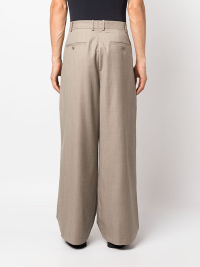 Shop Hed Mayner Elongated Tailored Wool Trousers In Neutrals