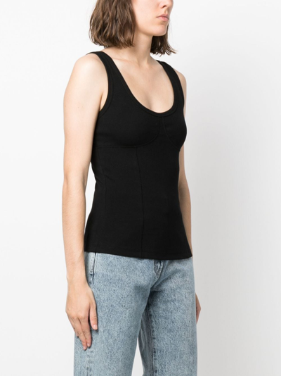 Shop Msgm Logo-embroidered Ribbed Tank Top In Black