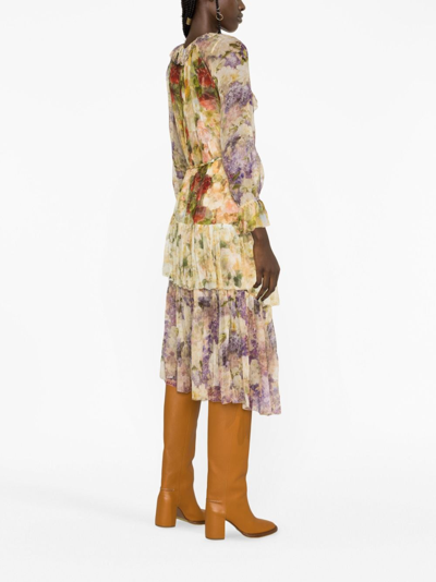 Shop Zimmermann Floral-print Silk-georgette Dress In Brown