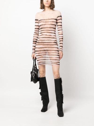 Shop Jean Paul Gaultier X Knwls Stripe-print Crew-neck Dress In Neutrals