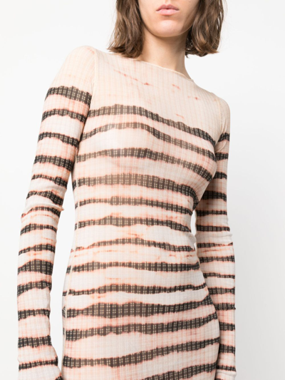 Shop Jean Paul Gaultier X Knwls Stripe-print Crew-neck Dress In Neutrals