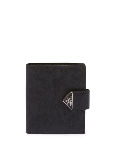 Shop Prada Saffiano Logo-plaque Wallet In Black