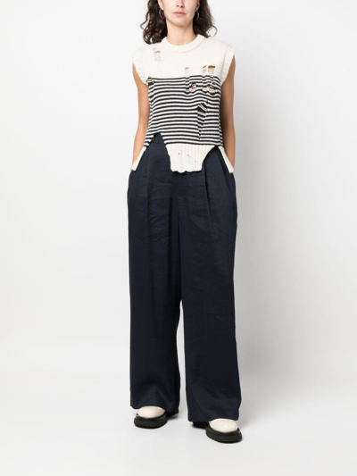 Shop Hed Mayner Elongated Tailored Linen-blend Trousers In Blue