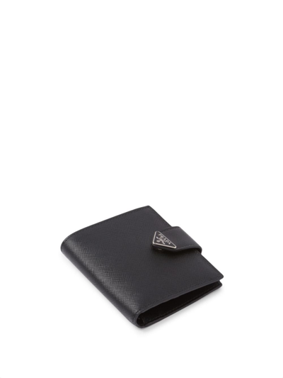 Shop Prada Saffiano Logo-plaque Wallet In Black