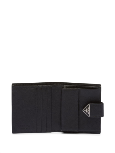 Shop Prada Saffiano Logo-plaque Wallet In Black