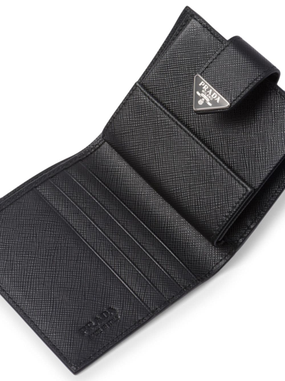 Prada Men's Saffiano Leather Snap Bifold Wallet In Black