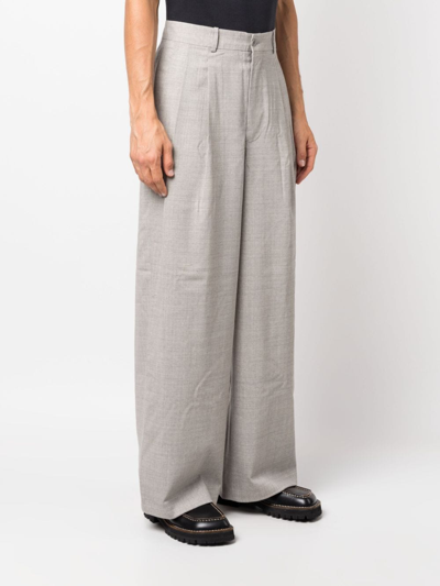 Shop Hed Mayner Elongated Virgin-wool Trousers In Grey