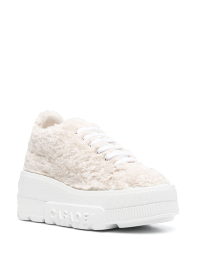 Shop Casadei 80mm Low-top Fleece Sneakers In Neutrals