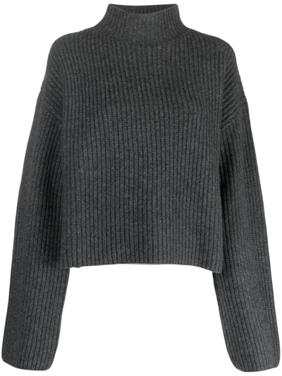 Shop Loulou Studio High-neck Ribbed Cashmere Jumper In Grey
