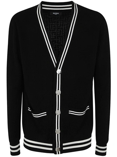 Shop Balmain Monogram Jacquard Wool Cardigan Clothing In Black