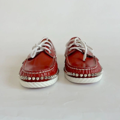 Pre-owned Christian Louboutin Red Leather Spike Boat Shoes, 36.5