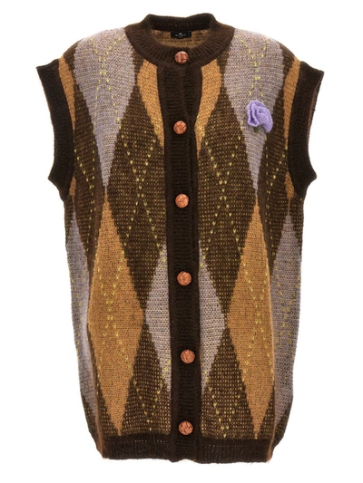 Shop Etro Flower Argyle Vest In Multicolor