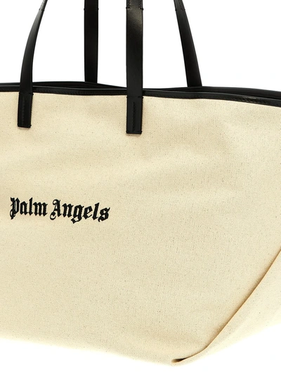 Shop Palm Angels Logo Embroidery Shopping Bag In White/black