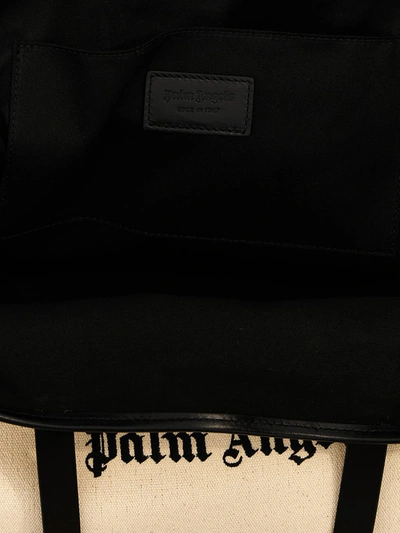 Shop Palm Angels Logo Embroidery Shopping Bag In White/black