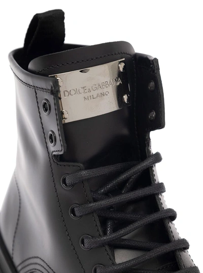 Dolce & Gabbana Black Ankle Boots With Chunky Platform And Logo Plaque In Leather Blend Man In Black