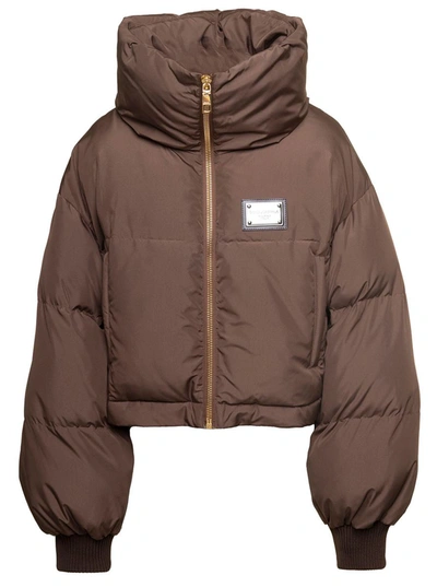Shop Dolce & Gabbana Cropped Puffer Jacket In Brown