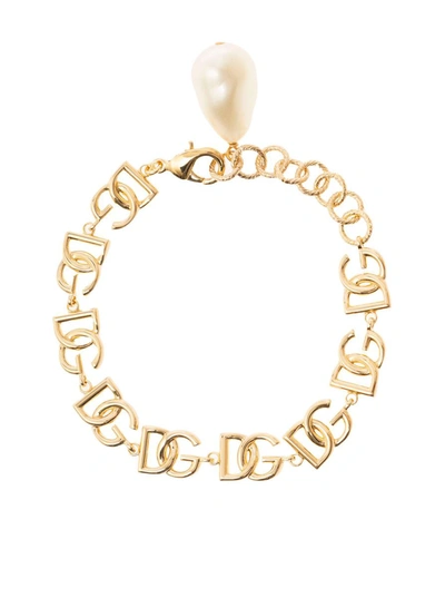 Shop Dolce & Gabbana Dg Logo Bracelet In Metallic