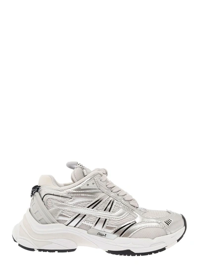 Shop Ash 'race' White Low Top Sneakers With Metallic Details In Mixed Tech Materials Woman