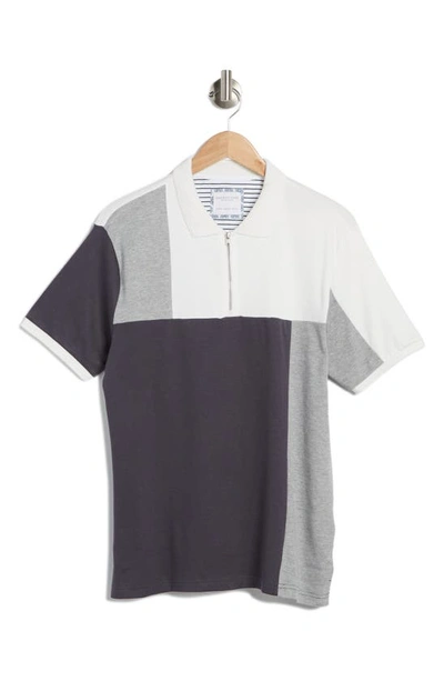 Shop Denim And Flower Colorblock Half Zip Cotton Polo In Grey