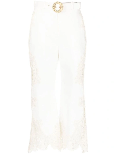 Shop Zimmermann Embroidered Linen Trousers In White