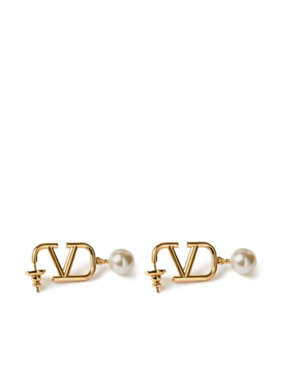 Shop Valentino Vlogo Signature Pearl-drop Earrings In Gold