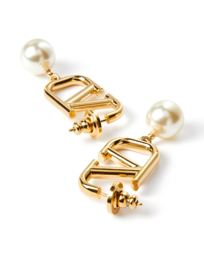 Shop Valentino Vlogo Signature Pearl-drop Earrings In Gold