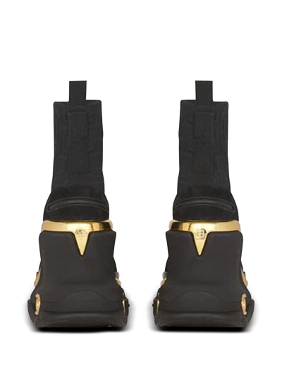 Balmain Bbold Knit Monogram Metallic Wedge Sneakers In Black