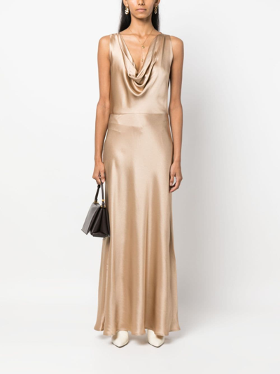 Shop Antonelli Draped Silk-satin Gown Dress In Gold