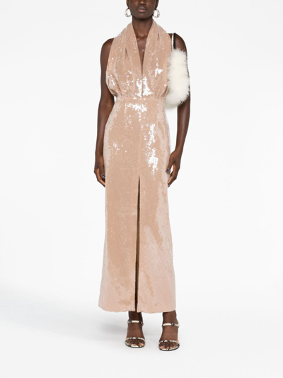 16arlington Sequin-embellished Plunge Dress In Neutrals