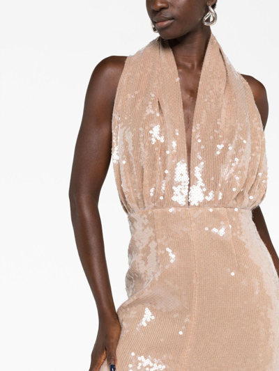 Shop 16arlington Sequin-embellished Plunge Dress In Neutrals