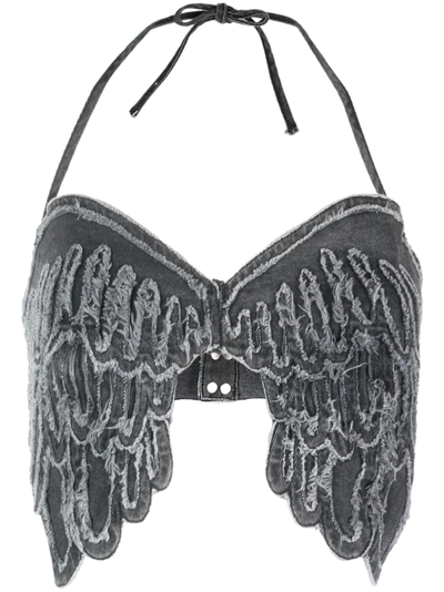 Shop Blumarine Wing-motif Halterneck Top In Black