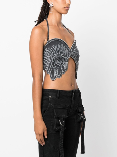 Shop Blumarine Wing-motif Halterneck Top In Black