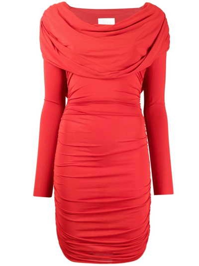 Shop Giuseppe Di Morabito Cowl-neck Ruched Minidress In Red