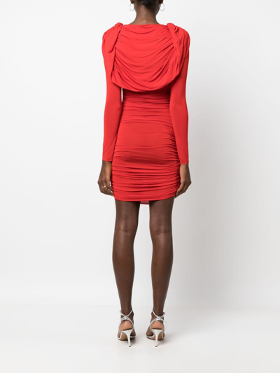 Shop Giuseppe Di Morabito Cowl-neck Ruched Minidress In Red