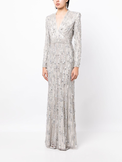 Shop Jenny Packham Vivien Crystal-embellished Gown In Silver