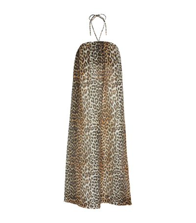 Shop Ganni Leopard Print Beach Dress In Multi