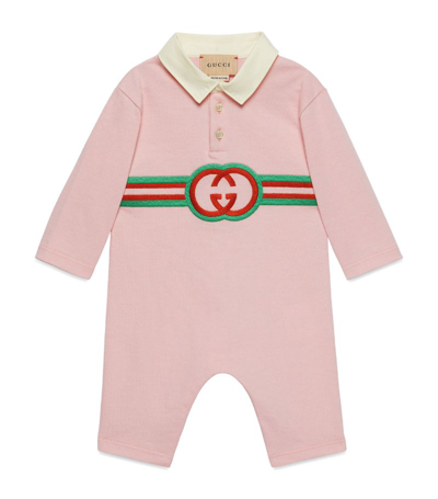 Shop Gucci Kids Cotton Interlocking G Playsuit (0-18 Months) In Pink