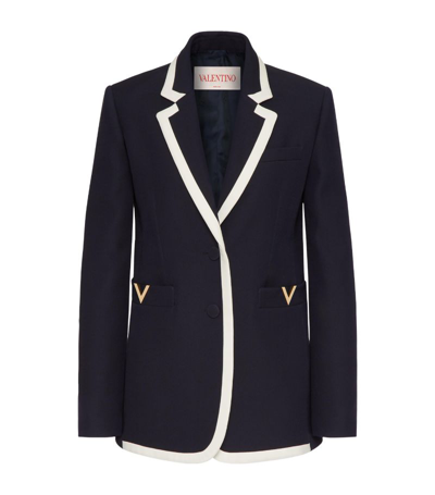 Shop Valentino Wool Silk Blazer Jacket In Navy