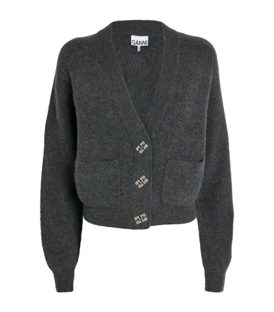 Shop Ganni Wool-blend Cardigan In Grey