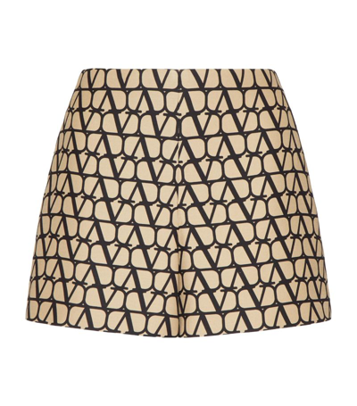 Shop Valentino Wool-silk Logo Shorts In Beige