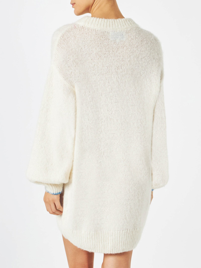 Mc2 Saint Barth Woman Ultra Soft Knit Dress With Oltre Le Gambe Cè Di Più Embroidery Niki Dj Special Edition In White